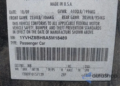 2010 Mazda Mazda6 I Sport из США, поврежденный, VIN 1YVHZ8BH8A5M18489